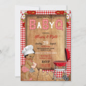 Baby Boy Red Gingham Wood Flowers Baby Q Barbecue Kaart (Voorkant)