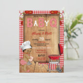 Baby Boy Red Gingham Wood Flowers Baby Q Barbecue Kaart (Staand voorkant)