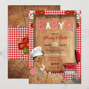 Baby Boy Red Gingham Wood Flowers Baby Q Barbecue Kaart
