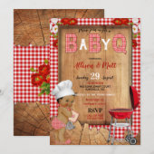 Baby Boy Red Gingham Wood Flowers Baby Q Barbecue Kaart (Voorkant / Achterkant)
