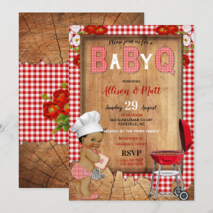 Baby Boy Red Gingham Wood Flowers Baby Q Barbecue Kaart
