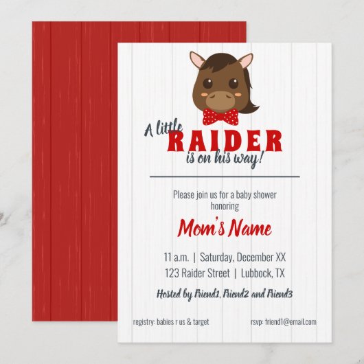 Baby Boy Red Horse Baby shower Invitation Kaart (Voorkant / Achterkant)