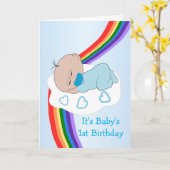 Baby Boy Regenboog 1e Verjaardag Kaart (Gele Bloem)