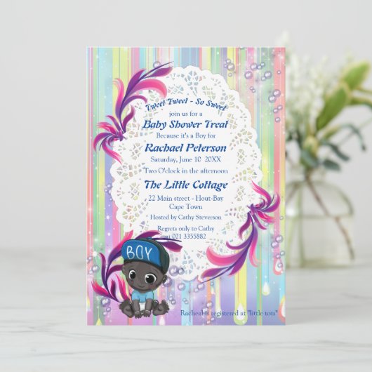 Baby Boy regenboog Bubbles & Eenhoorns Baby Shower Bedankkaart (Staand voorkant)