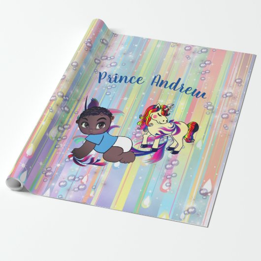 Baby Boy regenboogballetjes & Unicorns Baby shower Cadeaupapier (Uitgerold)