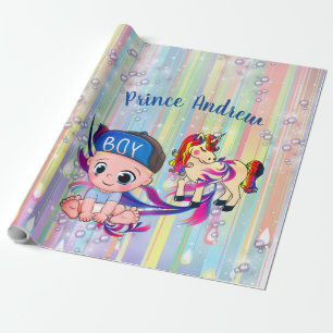 Baby Boy regenboogballetjes & Unicorns Baby shower Cadeaupapier