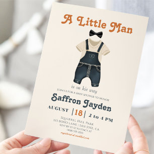 Baby Boy Retro Terracotta Blue Denim Baby shower Kaart