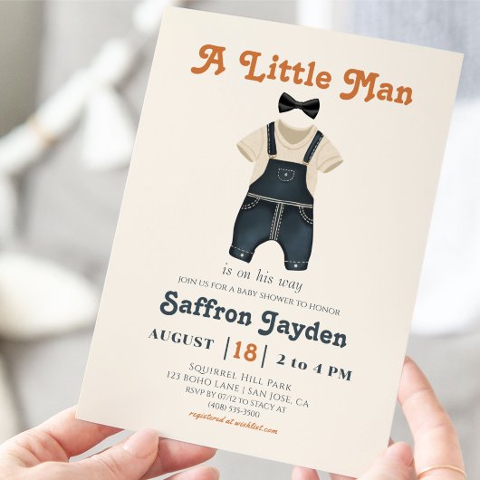 Baby Boy Retro Terracotta Blue Denim Baby shower Kaart