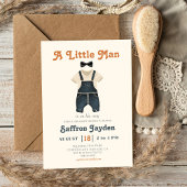 Baby Boy Retro Terracotta Blue Denim Baby shower Kaart