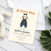 Baby Boy Retro Terracotta Blue Denim Baby shower Kaart