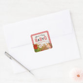 Baby Boy Rood Gingham Hout Bloemen Baby Q BBQ Vierkante Sticker (Envelop)