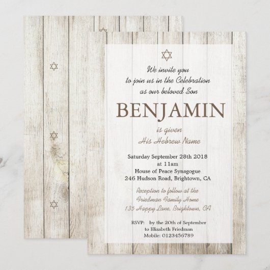 Baby Boy Rustic Naming Ceremony Hebrew Joods Kaart (Voorkant / Achterkant)