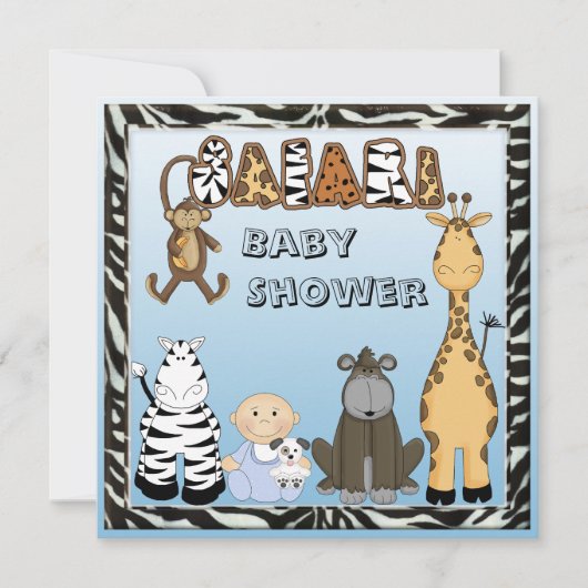 Baby Boy & Safari Animals Baby shower Kaart (Voorkant)