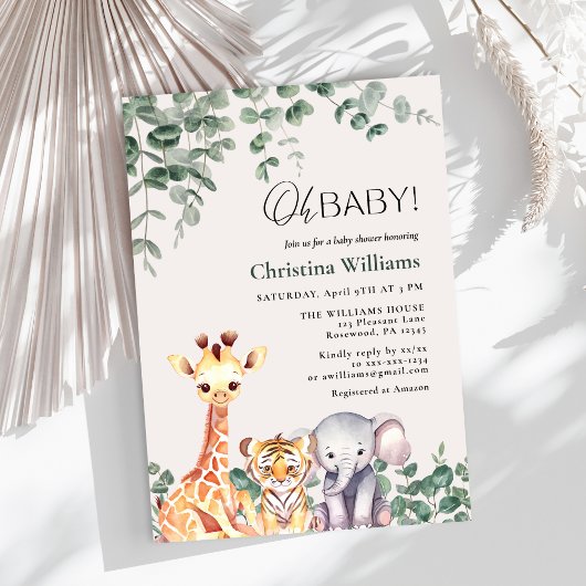 Baby Boy Safari Animals Baby shower Kaart