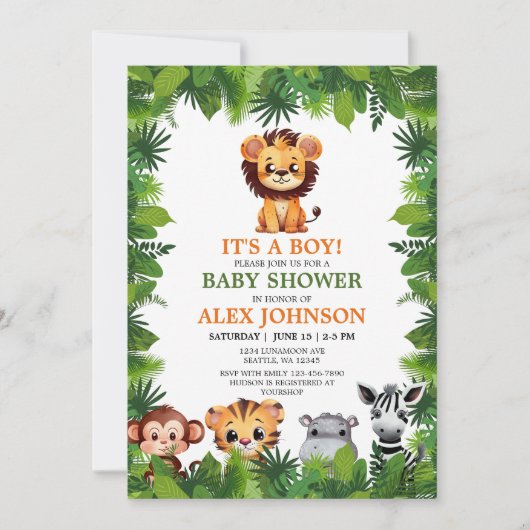 Baby Boy Safari Dieren Leeuwenwelpje Baby shower Kaart (Voorkant)