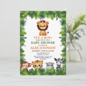 Baby Boy Safari Dieren Leeuwenwelpje Baby shower Kaart (Staand voorkant)