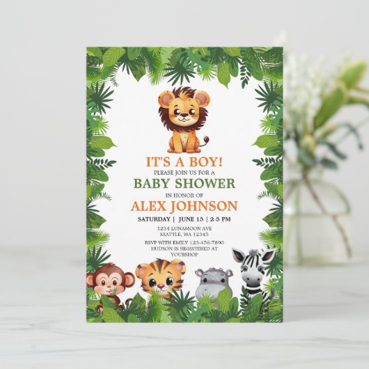 Baby Boy Safari Dieren Leeuwenwelpje Baby shower Kaart (Staand voorkant)