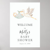 Baby Boy Sage Green Stork Baby shower Welkom Poster (Voorkant)