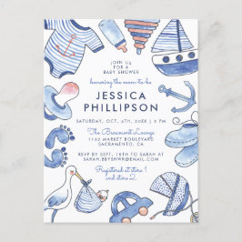 Baby Boy Sailor | Schattige blauw nautisch Baby sh Uitnodiging Briefkaart