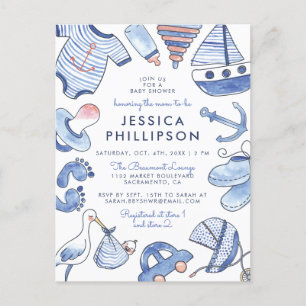 Baby Boy Sailor   Schattige blauw nautisch Baby sh Uitnodiging Briefkaart