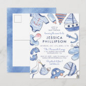 Baby Boy Sailor | Schattige blauw nautisch Baby sh Uitnodiging Briefkaart (Voorkant / Achterkant)