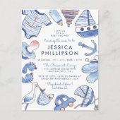 Baby Boy Sailor | Schattige blauw nautisch Baby sh Uitnodiging Briefkaart (Voorkant)