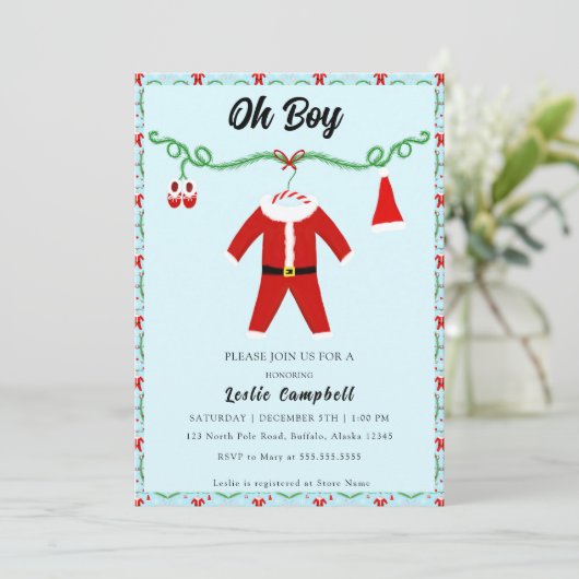 Baby Boy Santa Outfit Baby shower Kaart (Staand voorkant)