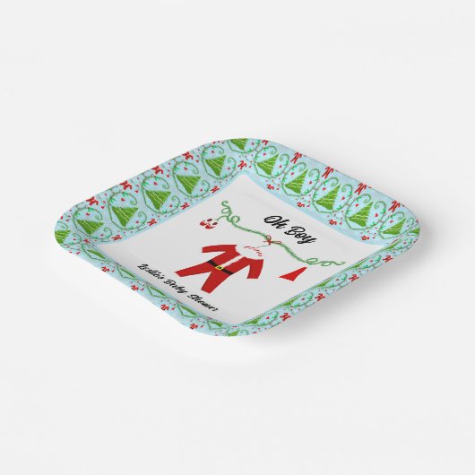 Baby Boy Santa Outfit Baby shower Papieren Bordje (Gebogen)