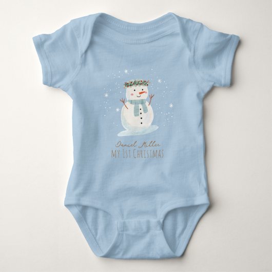 Baby Boy Schattige Sneeuwman Eerste Kerstmis Romper (Voorkant)