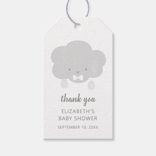 Baby boy / Schattigee grijze wolk. Baby shower dan Cadeaulabel (Voorkant)