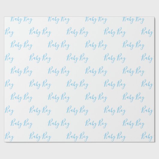 Baby Boy Script Blue Shower Cadeaupapier (Vlak)