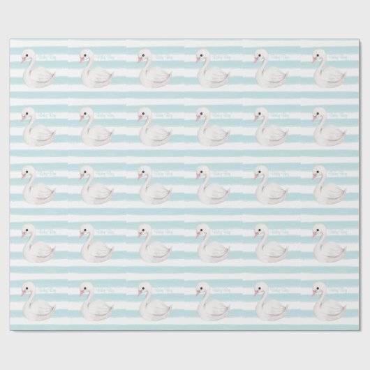 Baby Boy Script Blue Stripe Baby shower Cadeaupapier (Vlak)