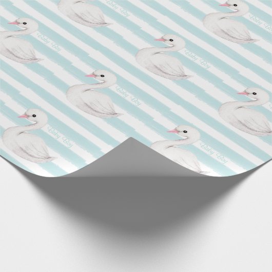 Baby Boy Script Blue Stripe Baby shower Cadeaupapier (Hoek)