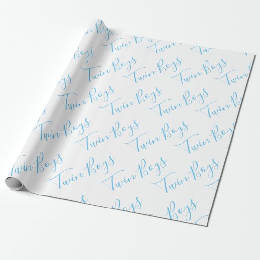 Baby Boy Script Blue Twin Boys Baby Cadeaupapier (Uitgerold)