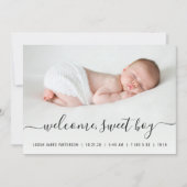 Baby Boy Script Harten Foto geboorteaankondiging Aankondiging (Voorkant)