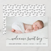 Baby Boy Script Harten Foto geboorteaankondiging Aankondiging (Voorkant / Achterkant)