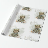 Baby Boy Script Hunter Teddy Bear Baby shower Cadeaupapier (Uitgerold)