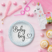Baby boy script lichtblauw glitter Papier Bord (Feest)