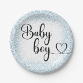 Baby boy script lichtblauw glitter Papier Bord (Voorkant)