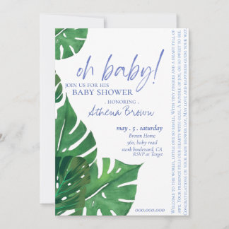 Baby Boy, Script Quote Tropical Floral Baby shower Kaart