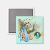 BABY BOY SHOWER 2 MONOGRAM, turquase Magneet (Voorkant / Achterkant)