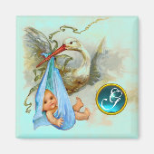 BABY BOY SHOWER 2 MONOGRAM, turquase Magneet (Voorkant)