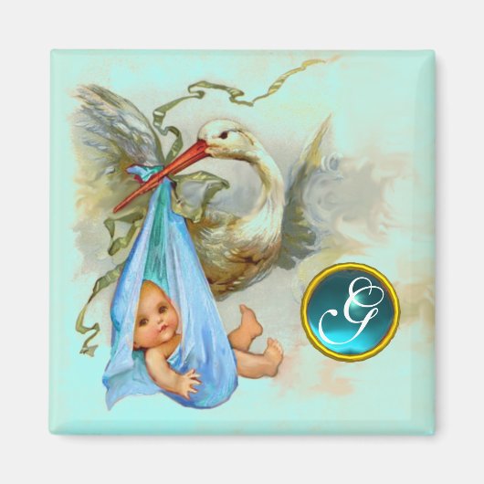 BABY BOY SHOWER 2 MONOGRAM, turquase Magneet (Voorkant)