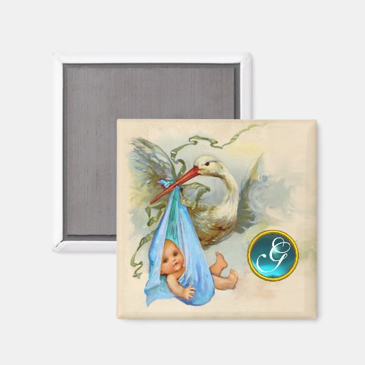 BABY BOY SHOWER 2 MONOGRAM, turquase Magneet (Voorkant / Achterkant)