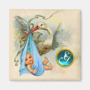 BABY BOY SHOWER 2 MONOGRAM, turquase Magneet