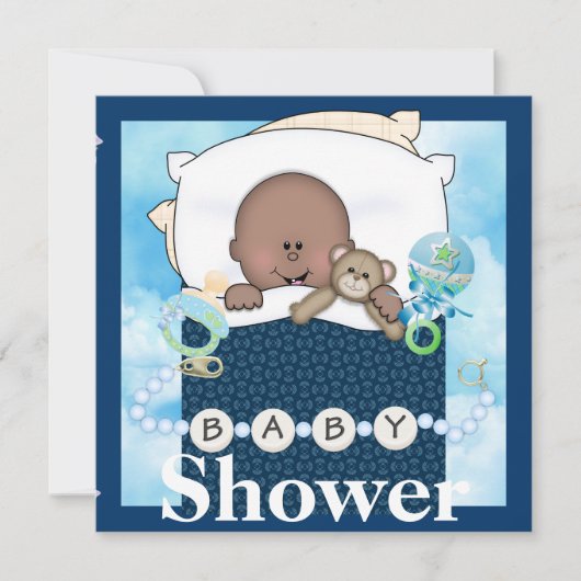 BABY BOY SHOWER AFRICAN AMERICAN INVITATION KAART (Voorkant)