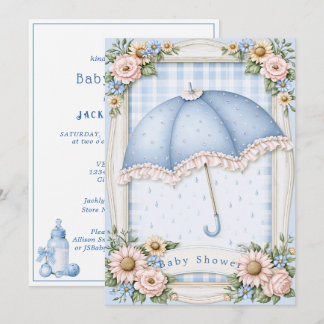 Baby Boy Shower Blauwe Paraplu Regendruppels Kaart