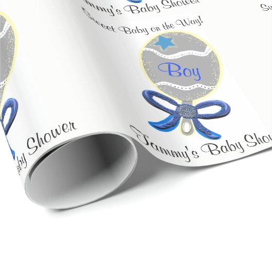 Baby Boy Shower Blue Baby Rattle Cadeaupapier (Rol Hoek)