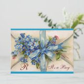 BABY BOY SHOWER/BLUE BOW, FLOWERS MONOGRAM KAART (Staand voorkant)