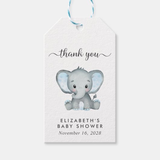 Baby Boy Shower Blue Elephant Bedankt Cadeaulabel (Voorkant)